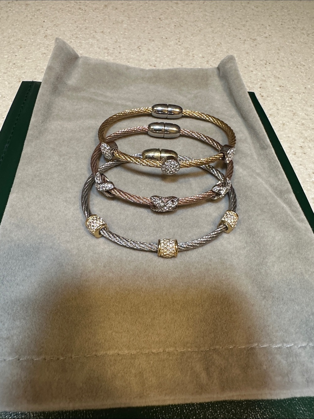 Mixed Metal Pave Cable Bracelets - Set of Three